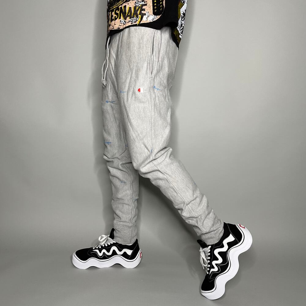 Vintage Y2K Champion Joggers Mens L Light Grey Cotton Sweatpants Reverse Weave